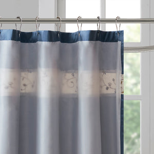 JLA Home Madison Park - Faux silk floral shower curtain in navy with tone-on-tone embroidery, hotel-inspired luxury look MP70-3452