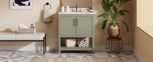 English Elm 30-Inch Green Bathroom Vanity With Ceramic Sink, Elegant Design, Smart Storage For Small Spaces WF325888AAF