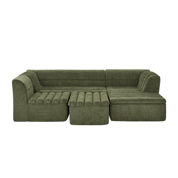 English Elm 135" U-shaped Chenille Sectional with Movable Ottoman Four Piece Modular Living Room Sofa Green W1413S00127