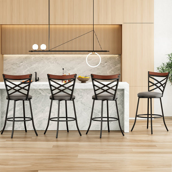 English Elm Mid Century Modern Swivel Bar Stools Set of 2 — Counter Height Faux Leather Seats, 360° Rotation, Gray T3623P407846