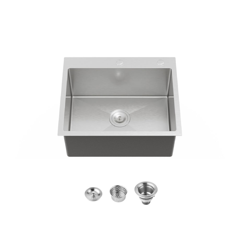English Elm Stainless Steel Handmade Single Bowl Overmount Kitchen Sink with Dark Gray Matte Finish T3177P370627