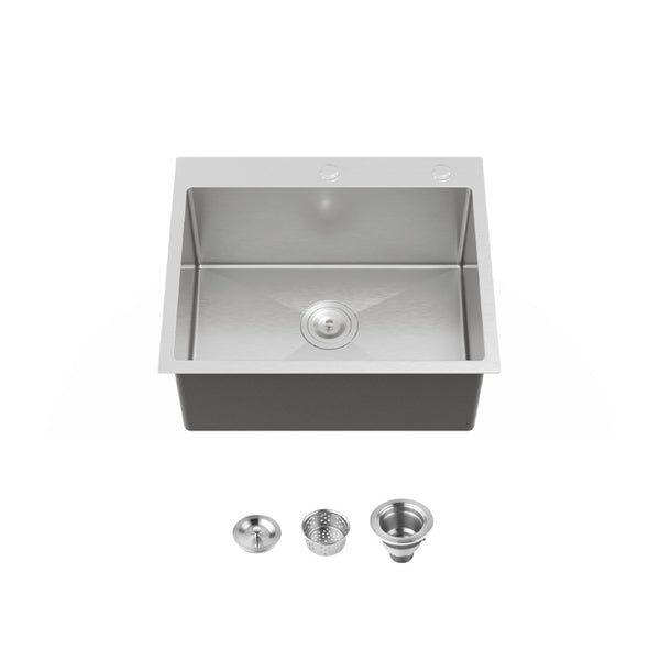 English Elm Stainless Steel Handmade Single Bowl Overmount Kitchen Sink with Dark Gray Matte Finish T3177P370627