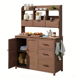 English Elm (with Hutch) Topamx Solid Fir Potting Bench Patio Workstation Spice Rack Drawer Brown N717P404331D