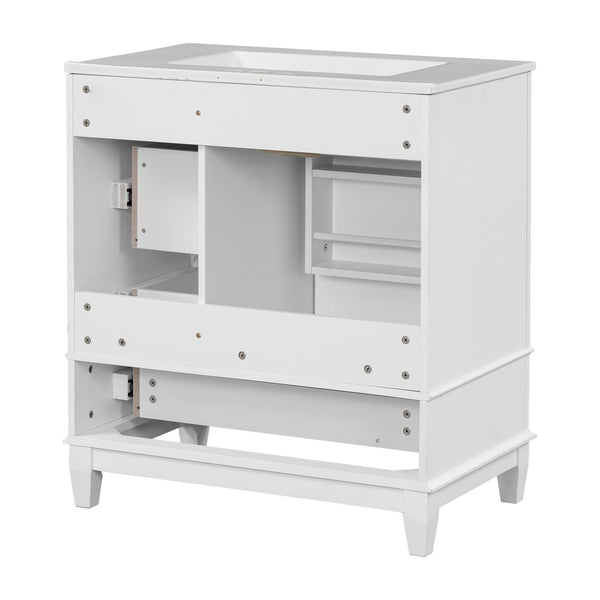 English Elm Christopher Knight Home® - 30" Freestanding Bathroom Vanity with Ceramic Sink, Soft-Close Door, Gold Knobs & 3 Drawers, Durable Painted Finish White N759P225994K
