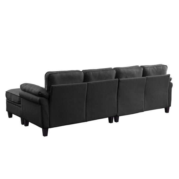 English Elm 102 Inch Linen Modular Sectional Sofa with Hidden Storage and Cloud Cushion Comfort Black W1099S00211