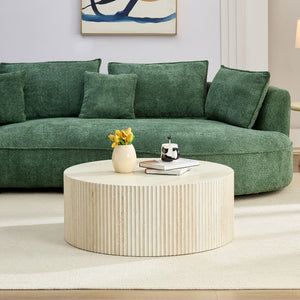English Elm Faux Round Faux Travertine Coffee Table 35.4" Diameter with Handcrafted Relief Design, No Assembly Needed W876P362386