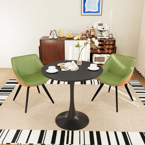 English Elm 31.5" Black Round Tulip Dining Table Set With 2 Ergonomic Leather Chairs - Modern Mid-Century Design W2189S00709