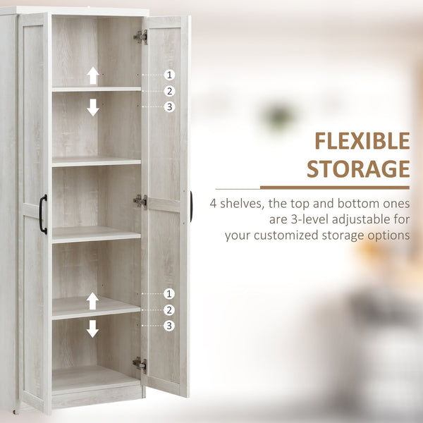 English Elm Homcom 63" Freestanding Kitchen Pantry With 5-Tier Shelving, Adjustable Storage & Antique White Finish W2225P229353