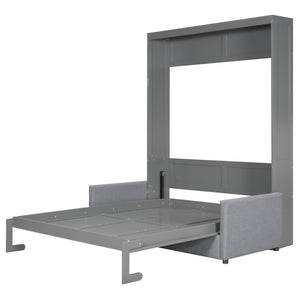 English Elm Queen Murphy Bed with Linen Cushion Sofa Folds Flat for Studio or Guest Room Gray LP000891AAE-1