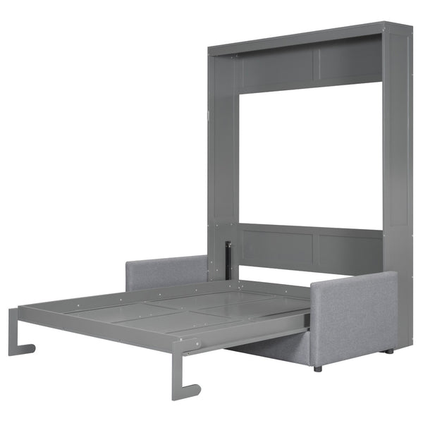 English Elm Queen Murphy Bed with Linen Cushion Sofa Folds Flat for Studio or Guest Room Gray LP000891AAE-1