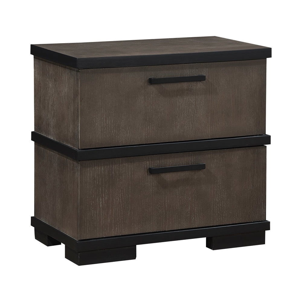 English Elm Two-Tone Modern-Industrial Nightstand with 2 Drawers, Brown-Gray Oak Veneer & Black Hardware, 28" x17" x27" B011P242817
