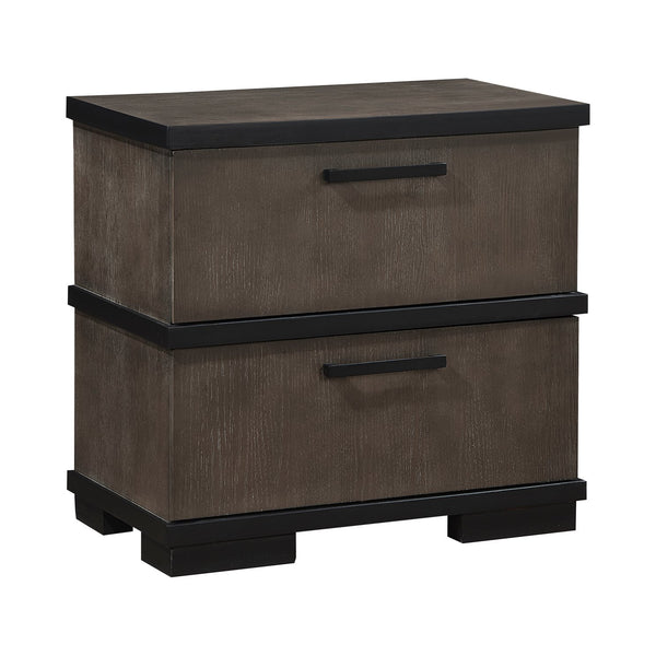 English Elm Two-Tone Modern-Industrial Nightstand with 2 Drawers, Brown-Gray Oak Veneer & Black Hardware, 28" x17" x27" B011P242817