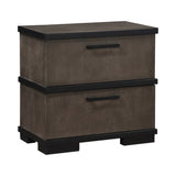 English Elm Two-Tone Brown Black Finish 2-Drawers Nightstand 1 Piece Modern Industrial Design Bedroom Furniture