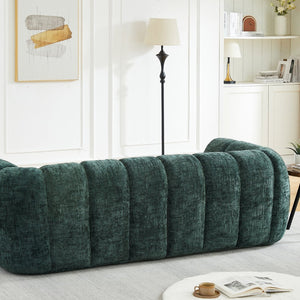 English Elm Chenille Cloud Sofa with Quilted Checkered Cushions and Piano Key Backrest Design Green W834P442226