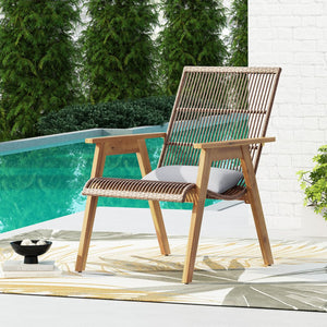 English Elm Christopher Knight Home® - Set of 2 Acacia Wood Lounge Chairs with Cushions — Teak Finish, Natural Wicker, Light Gray Fabric, 400lb Capacity, Patio Seating 26.5"W x 35.25"H 73165.00