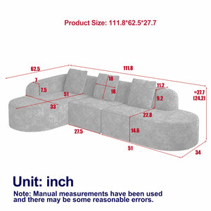 English Elm 111.8-Inch L-Shaped Curved Modular Sofa - Modern Lychee-Textured Fabric With Pillows For Comfort W834S00544