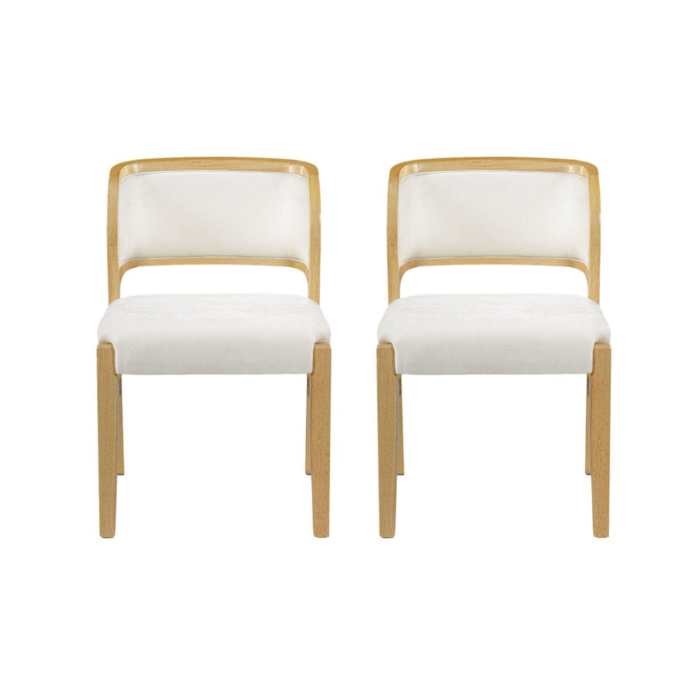 English Elm Mid-century Modern Linen Blend Dining Chairs Rubberwood Legs Sculptural Backrest Set of 2 Natural+Beige N768P442078N