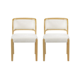 English Elm Mid-century Modern Linen Blend Dining Chairs Rubberwood Legs Sculptural Backrest Set of 2 Natural+Beige N768P442078N