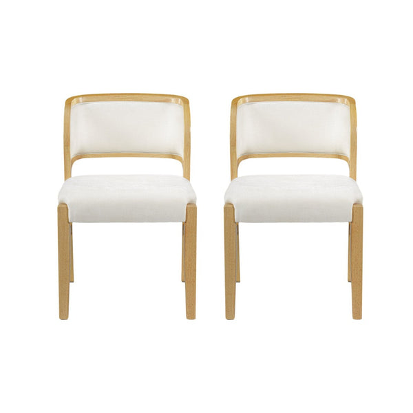 English Elm Mid-century Modern Linen Blend Dining Chairs Rubberwood Legs Sculptural Backrest Set of 2 Natural+Beige N768P442078N