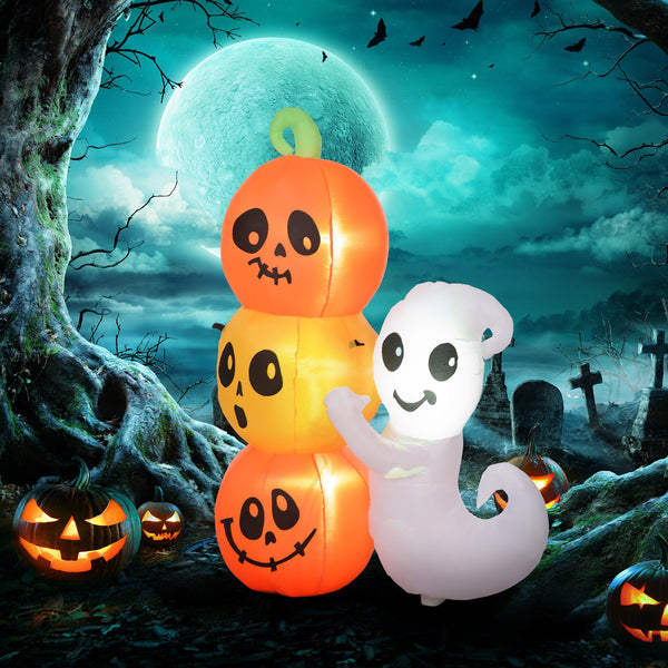 English Elm Homcom 5Ft Inflatable Halloween Ghost & Pumpkin Display With Led Lights, Waterproof & Easy Setup W2225P229595