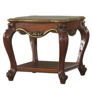 English Elm Honey Oak Scalloped Top End Table with Queen Anne Legs and Bottom Shelf — Classic Wood Veneer Accent B062P209105