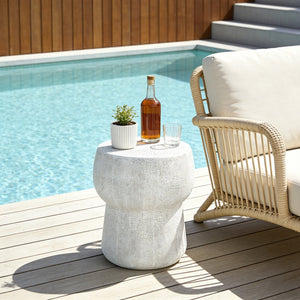 English Elm U_style Outdoor Concrete Accent Table Sculptural Double Barrel Mgo Weathered Patio Stool Grey N711P422075K