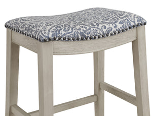 OSP Home Furnishings 24" Saddle Stool - Set of 2 Damask Navy / White Washed