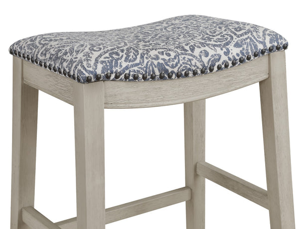 OSP Home Furnishings 24" Saddle Stool - Set of 2 Damask Navy / White Washed