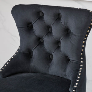 English Elm Swivel Velvet Barstools with Tufted Button Back, 360° Rotate, Plush Foam & Rubberwood Frame Black W1143P241332