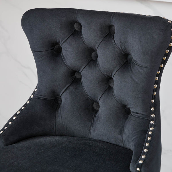 English Elm Swivel Velvet Barstools with Tufted Button Back, 360° Rotate, Plush Foam & Rubberwood Frame Black W1143P241332