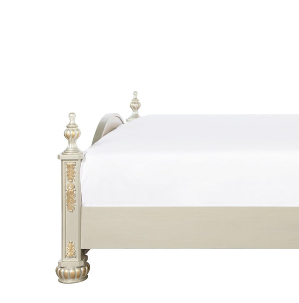 English Elm Lyon Tufted Faux Leather King Bed with Carved Finials in a Champagne Glam Frame B078S00601