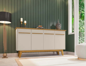 English Elm Yonkers 63" Sideboard with Soft-Close Doors and Removable Shelf, Beveled Top & Solid Wood Legs Brown+White B365P398255