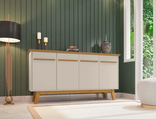 English Elm Yonkers 63" Sideboard with Soft-Close Doors and Removable Shelf, Beveled Top & Solid Wood Legs Brown+White B365P398255