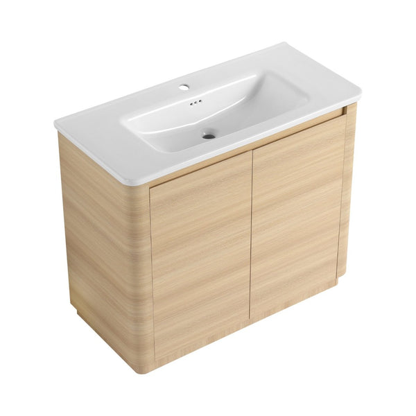 English Elm 40'' Freestanding Bathroom Vanity Plywood Cabinet Ceramic Sink Soft Close Doors W999S00518