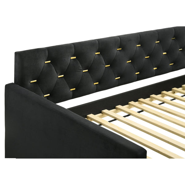 English Elm Moira Plush Black Velvet Twin Daybed with Trundle, Diamond Tufted Mid-Century Silhouette for Guests and Lounging B062S00616