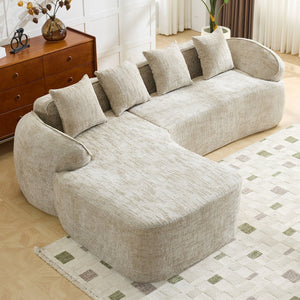 English Elm Beige Chenille L-shaped Sectional Sofa with Chaise Deep Seating and Curved Armrests Light Khaki W3612S00029