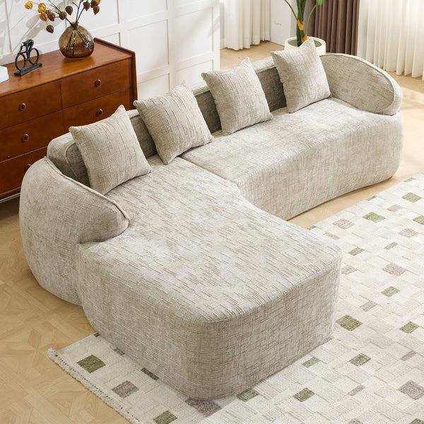 English Elm Beige Chenille L-shaped Sectional Sofa with Chaise Deep Seating and Curved Armrests Light Khaki W3612S00029
