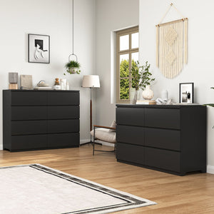 English Elm Modern Six Drawer Dresser with Wave Panel Fronts Handleless Design for Bedroom W409P371347