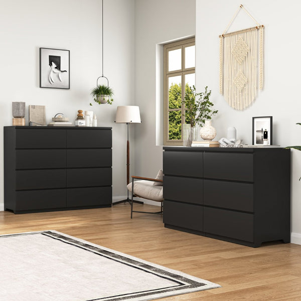 English Elm Modern Six Drawer Dresser with Wave Panel Fronts Handleless Design for Bedroom W409P371347