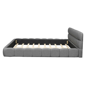 English Elm King Channel Stitched Linen Platform Bed Low Profile Contemporary Upholstered Frame Gray N737P387605E