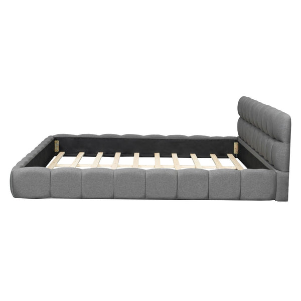 English Elm King Channel Stitched Linen Platform Bed Low Profile Contemporary Upholstered Frame Gray N737P387605E