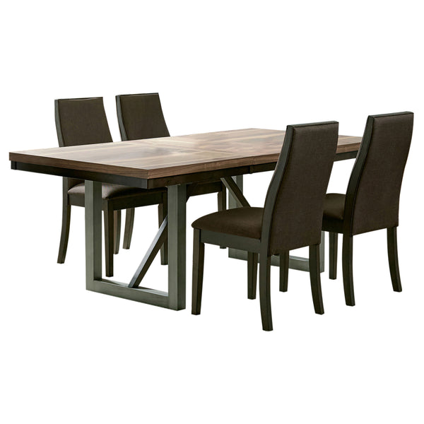 English Elm Holloway Natural Walnut 7-Piece Dining Set with Striking Woodgrain Table and Six Parson Upholstered Chairs Brown B062S00809