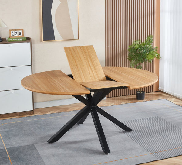 English Elm Extendable Modern Dining Table With Oak Mdf Top & Sturdy Metal Legs - Versatile Office & Coffee Use W234S00108