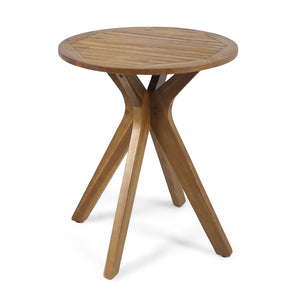 English Elm Stamford Solid Acacia Round Side Table Slatted X-base Design for Patio or Living Room Teak N770P414166T