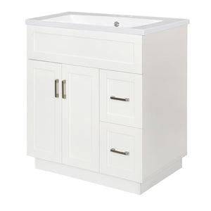English Elm [video] 30 Inch Freestanding Bathroom Vanity with Soft Close Drawers and Resin Sink N729P396833K