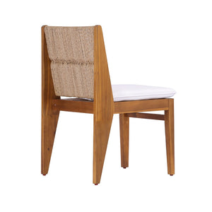 English Elm Acacia Hardwood Outdoor Dining Chairs with Wicker Detail and Cushions Set of 2 N772P384695T
