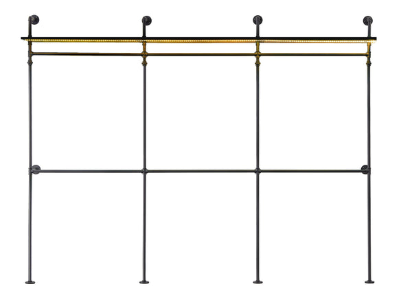 English Elm Industrial Pipe Clothing Rack Reversible 118.3" Heavy-Duty Garment & Walk-In Wardrobe with LED Lights, Shelves and Wall-Mount Stability W1820P214612