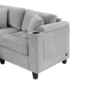 English Elm Modern U-shaped Sectional Sofa 115.7" Corner Couch with Chaise, Chenille Tufted Cushions, USB Ports and Storage LIGHT GREY N719S002150R