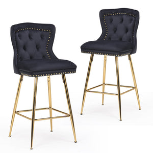 English Elm Bar Stools Set Of 2, Luxurious Velvet Wing-Back Chairs With Metal Legs For Kitchen & Dining Spaces T3623P363065