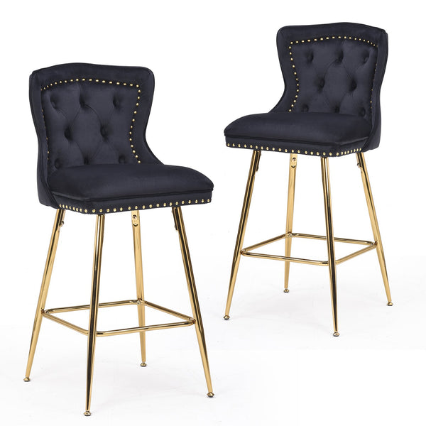 English Elm Bar Stools Set Of 2, Luxurious Velvet Wing-Back Chairs With Metal Legs For Kitchen & Dining Spaces T3623P363065